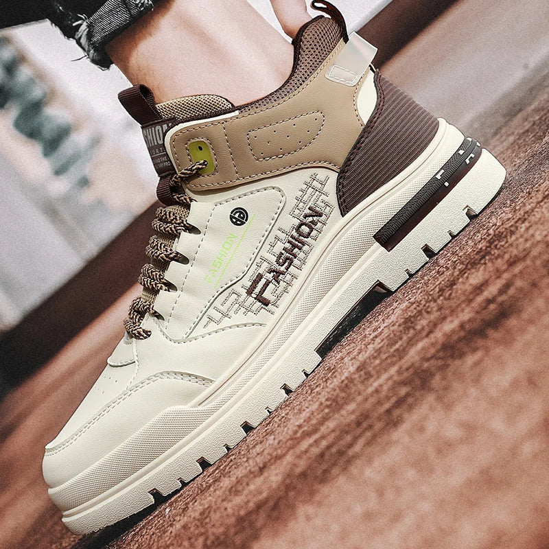 Remi - Beige and Navy High-Top Trainers