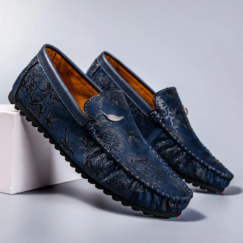Marc - Floral Embossed Leather Loafers