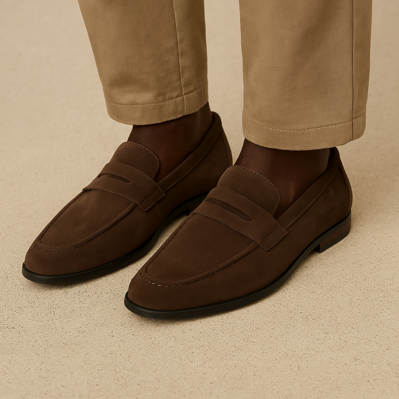 Rene - Old Money Style Suede Penny Loafers