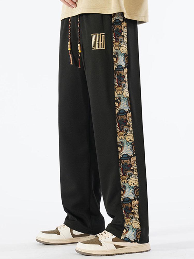 Victor - Straight Leg Trousers with Bear Print