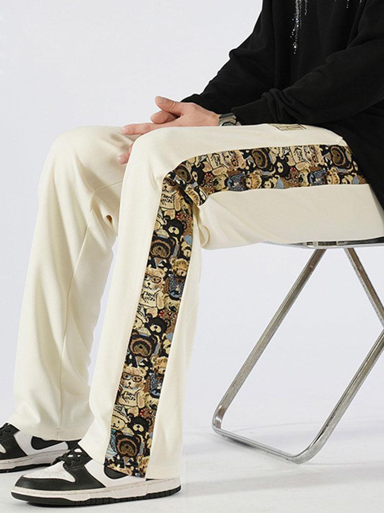 Victor - Straight Leg Trousers with Bear Print