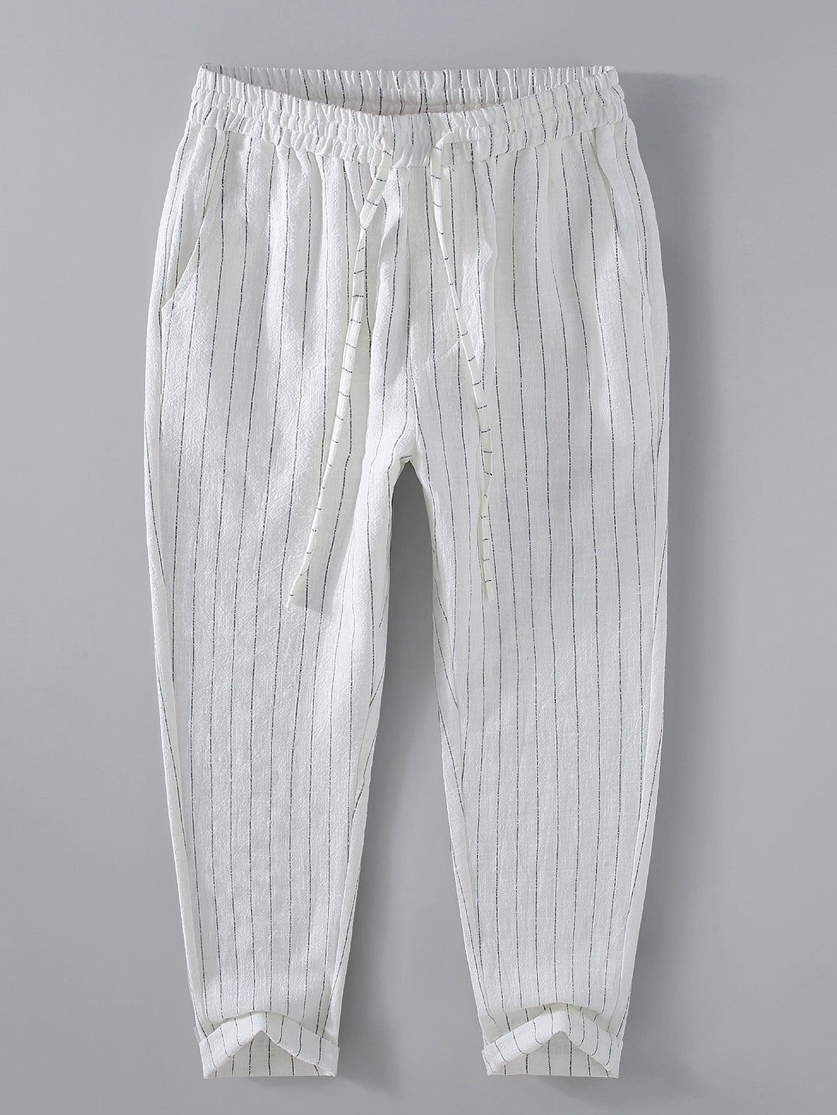 Hugo - Striped Linen Cropped Trousers