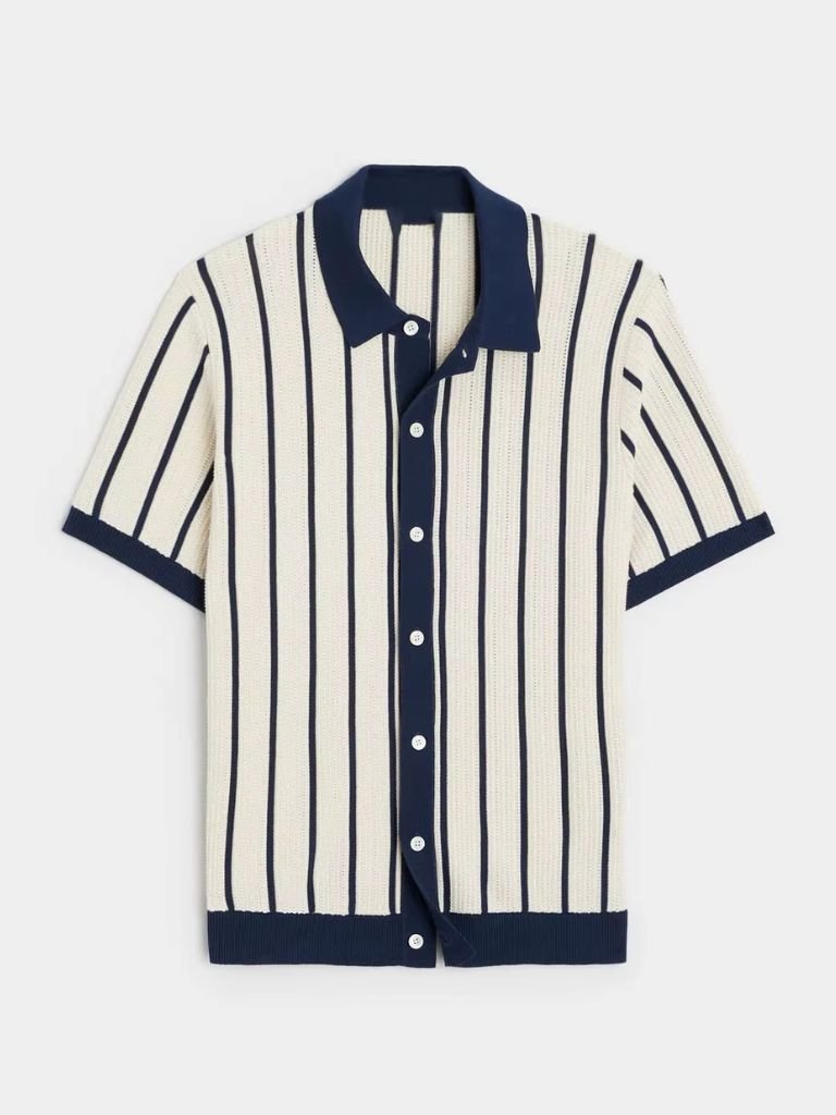 Jason - Wide Stripe Knit Polo with Button Placket