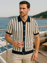 Jason - Wide Stripe Knit Polo with Button Placket