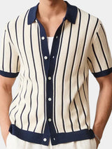 Jason - Wide Stripe Knit Polo with Button Placket