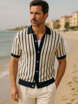 Jason - Wide Stripe Knit Polo with Button Placket