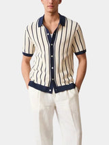 Jason - Wide Stripe Knit Polo with Button Placket