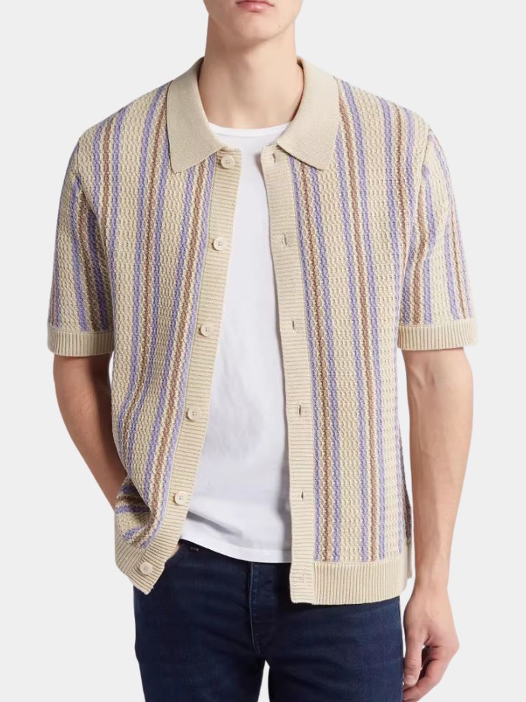Jason - Wide Stripe Knit Polo with Button Placket