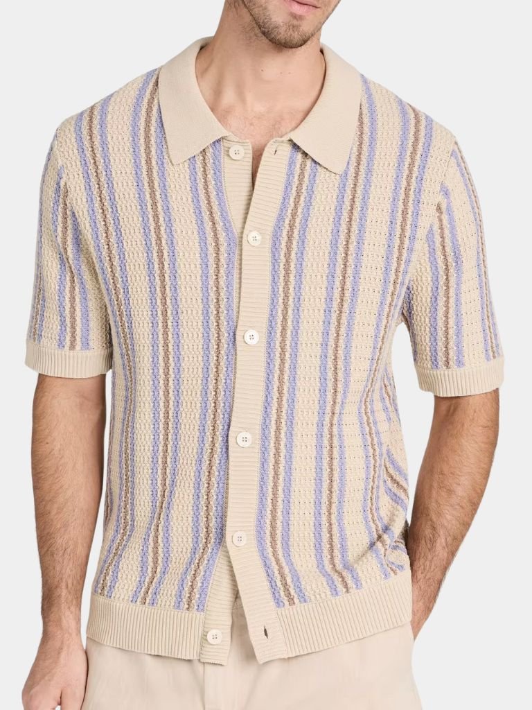 Jason - Wide Stripe Knit Polo with Button Placket