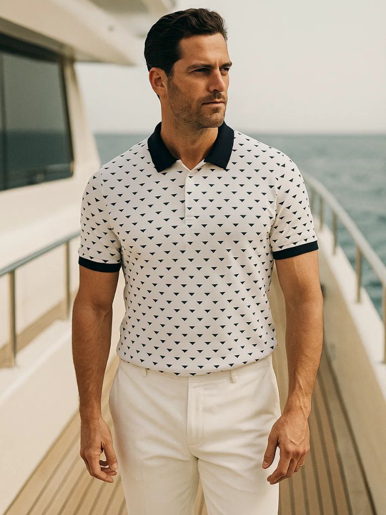 Brent - Black Patterned Polo