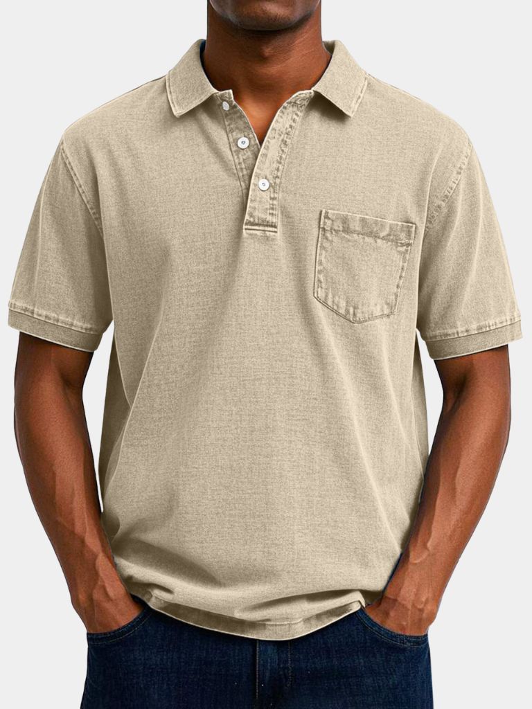 Cameron - Denim Look Polo with Chest Pocket