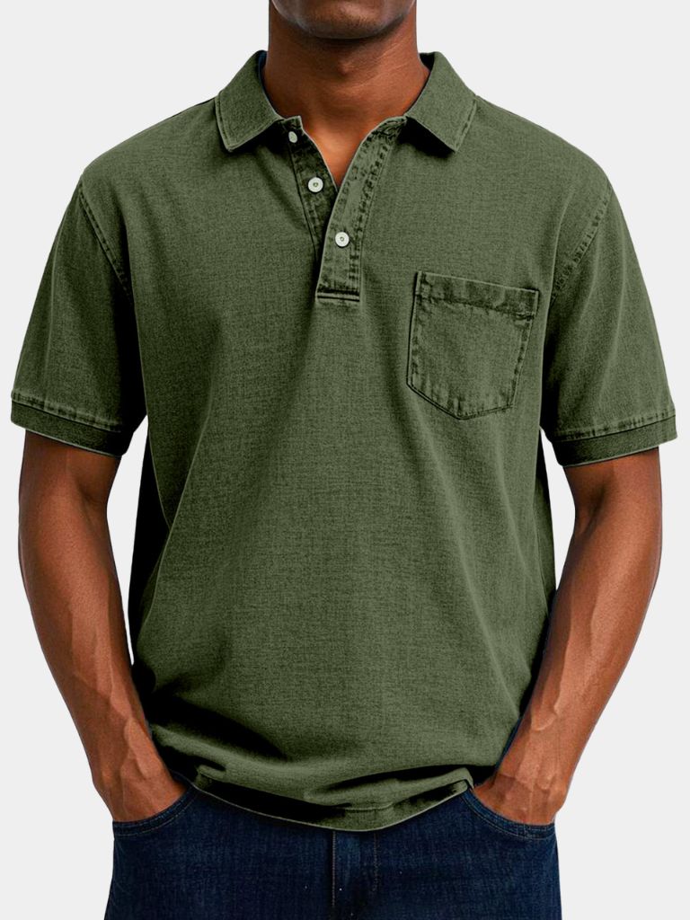 Cameron - Denim Look Polo with Chest Pocket