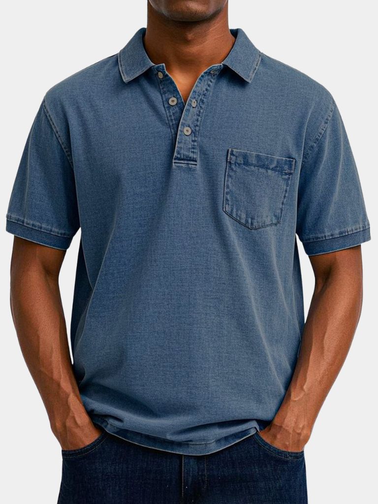 Cameron - Denim Look Polo with Chest Pocket