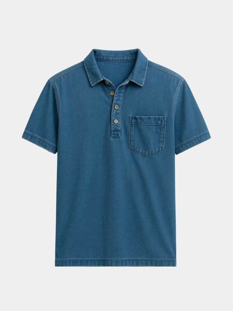 Cameron - Denim Look Polo with Chest Pocket