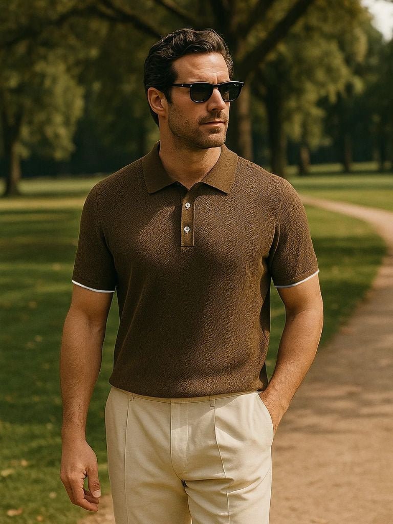 Cody - Brown Textured Knit Polo
