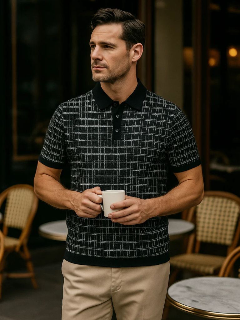 Dallas - Black Textured Knit Polo