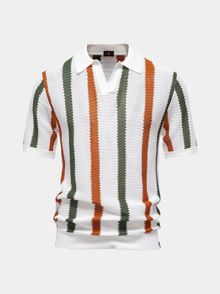 Greg - Striped Knit Polo with Open Collar