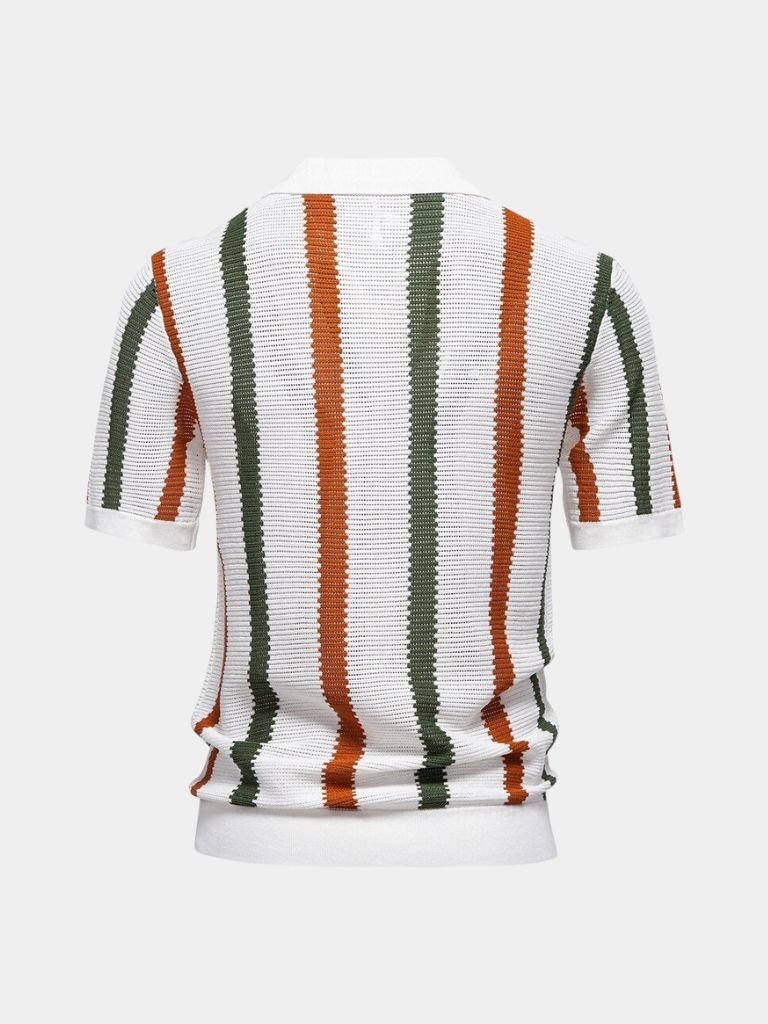 Greg - Striped Knit Polo with Open Collar