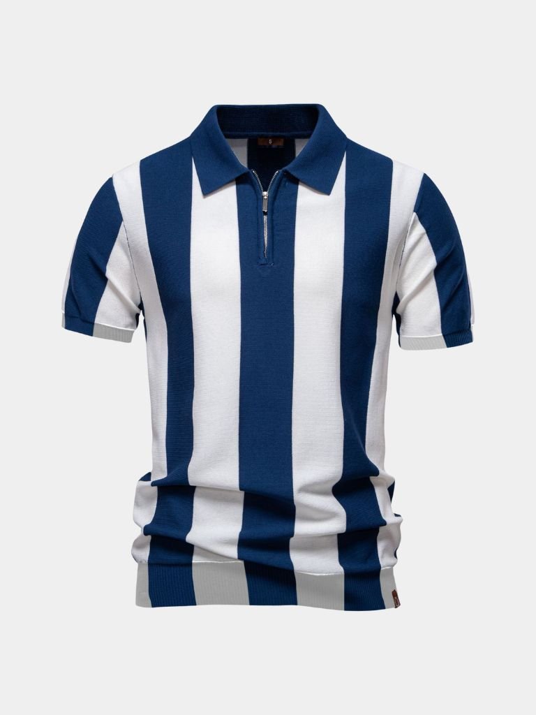 Jesse - Navy Vertical Stripe Zip Polo