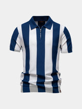 Jesse - Navy Vertical Stripe Zip Polo