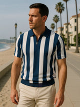 Jesse - Navy Vertical Stripe Zip Polo