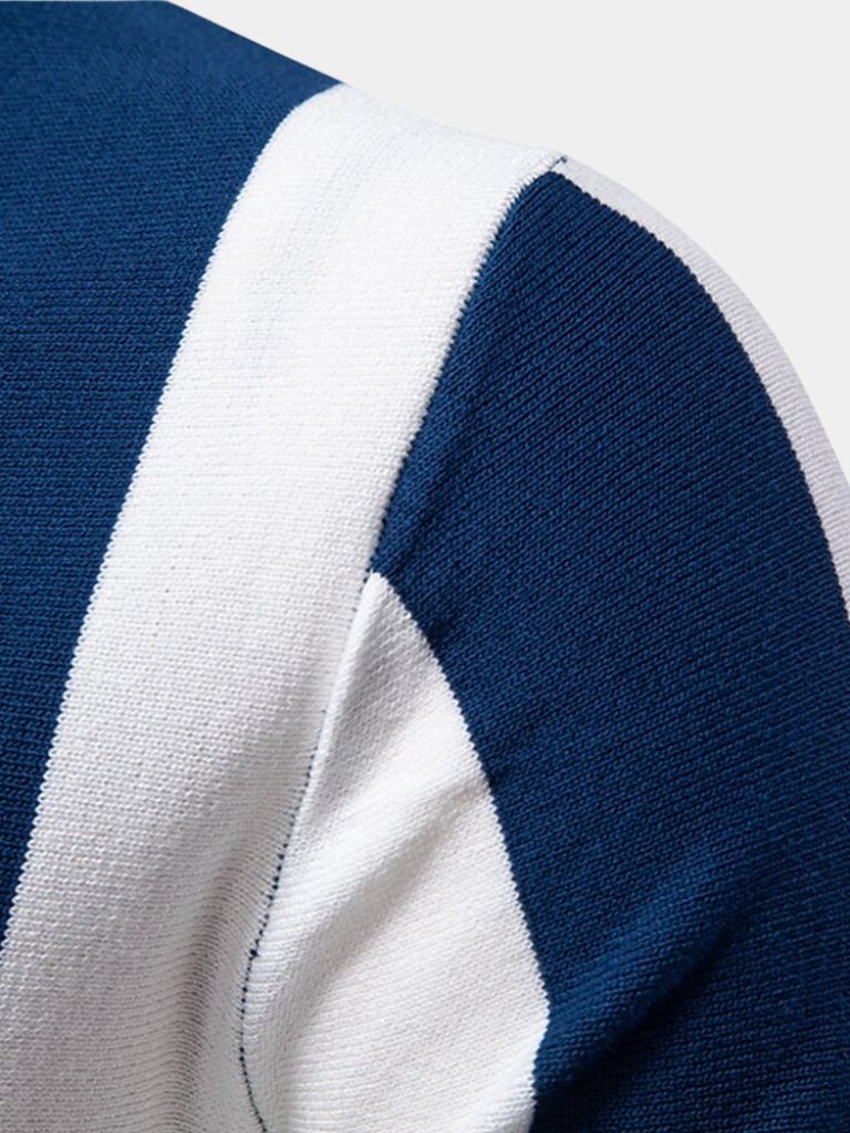 Jesse - Navy Vertical Stripe Zip Polo