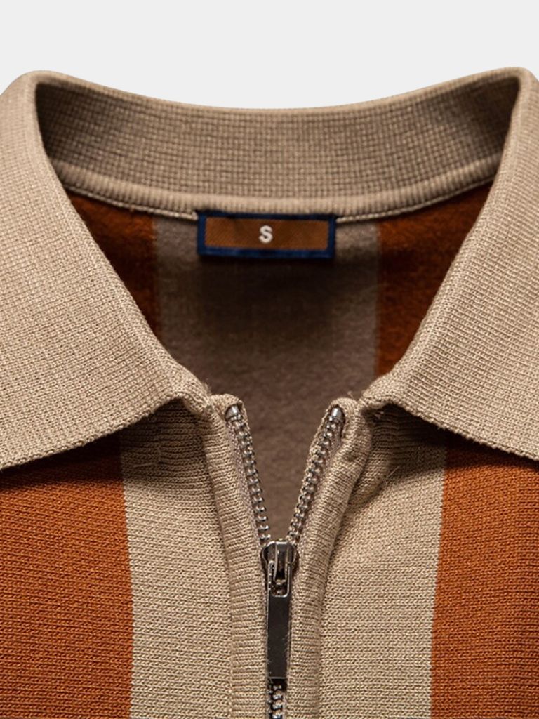 Jesse - Navy Vertical Stripe Zip Polo
