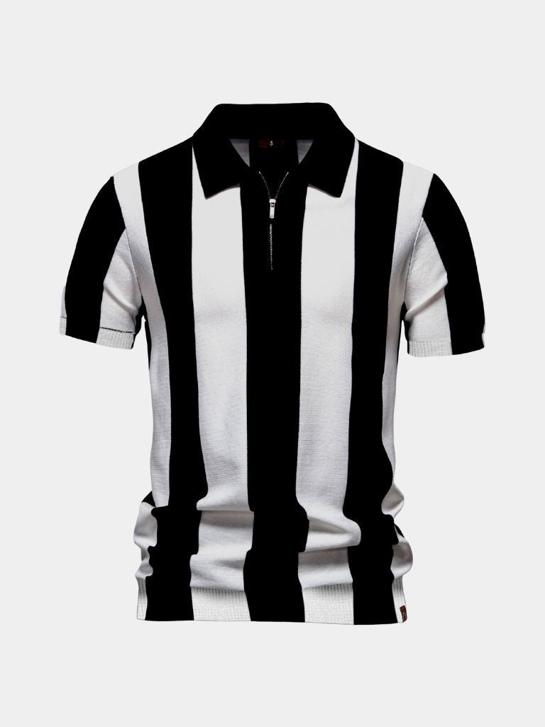 Jesse - Navy Vertical Stripe Zip Polo