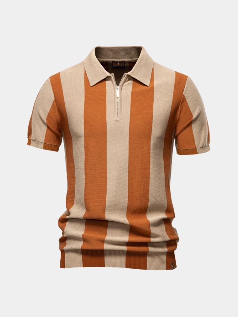 Jesse - Navy Vertical Stripe Zip Polo