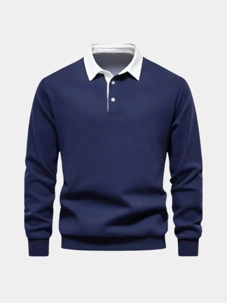 Derek - Navy Long Sleeve Polo with Ribbed Trims