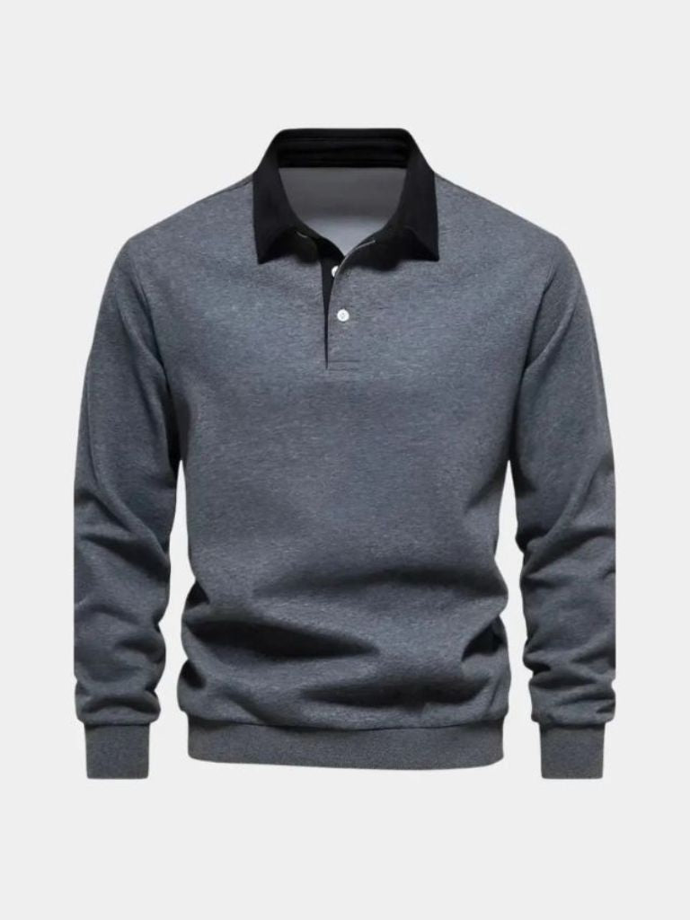 Derek - Navy Long Sleeve Polo with Ribbed Trims