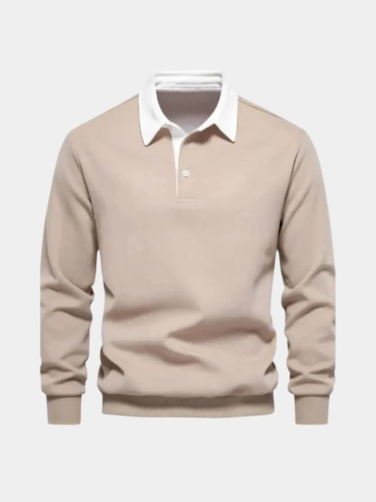Derek - Navy Long Sleeve Polo with Ribbed Trims