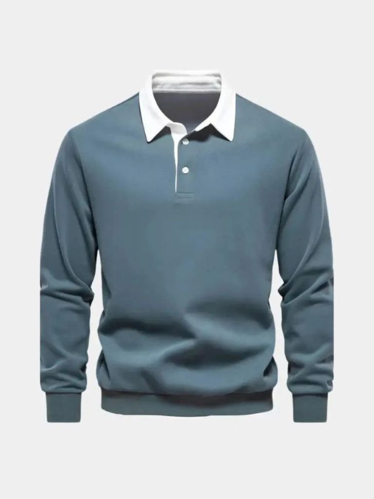 Derek - Navy Long Sleeve Polo with Ribbed Trims