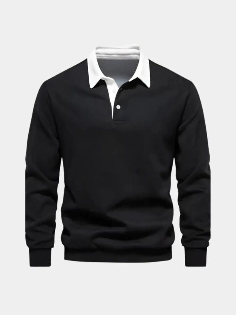Derek - Navy Long Sleeve Polo with Ribbed Trims