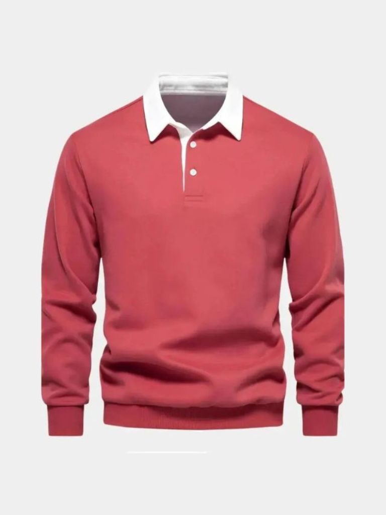 Derek - Navy Long Sleeve Polo with Ribbed Trims