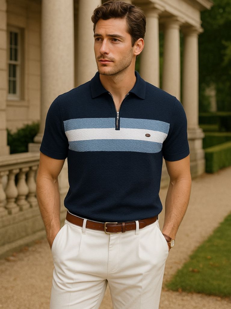 Devin - Colour Block Zip Polo