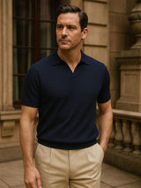 Dustin - Navy Open Collar Polo