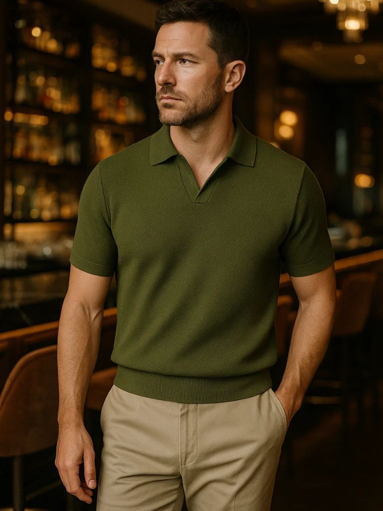 Dustin - Navy Open Collar Polo
