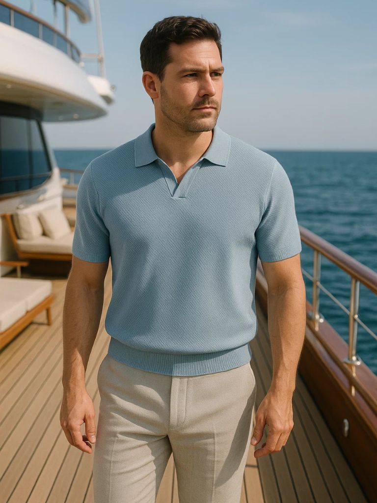 Dustin - Navy Open Collar Polo