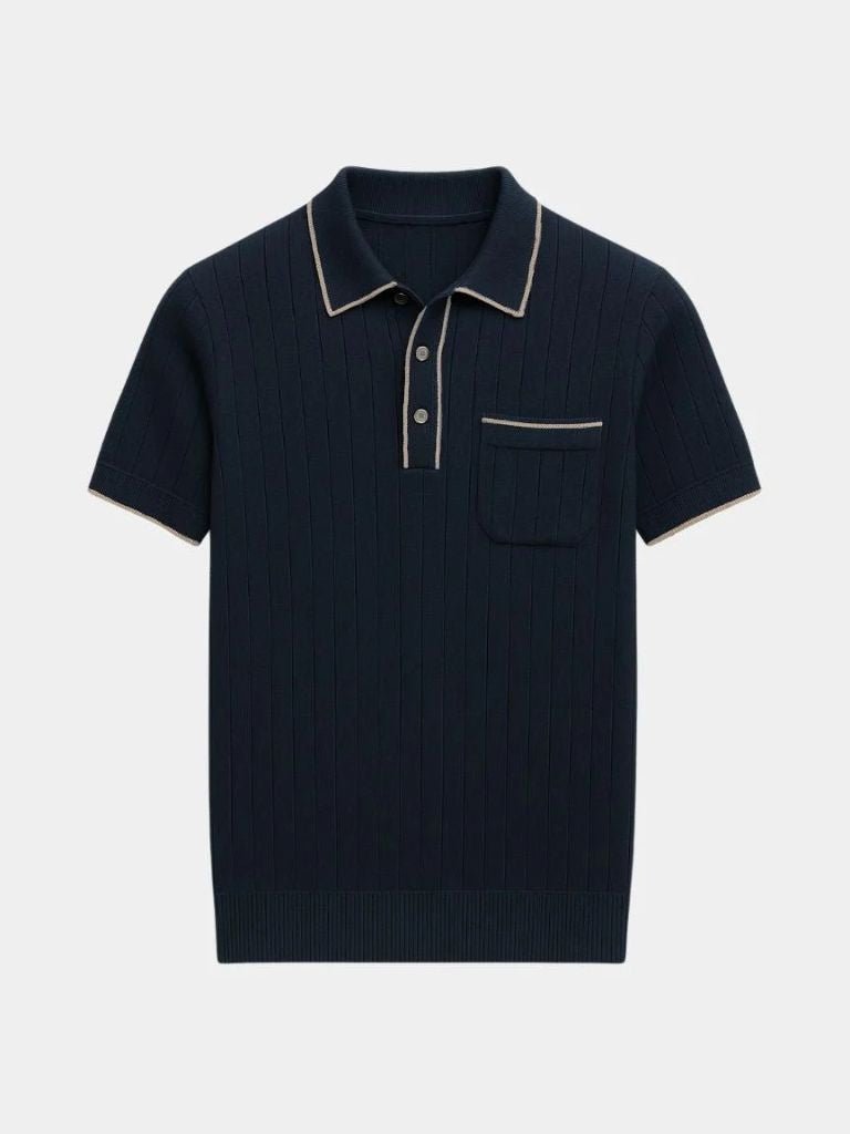 Garrett - Navy Knit Polo with Chest Pocket