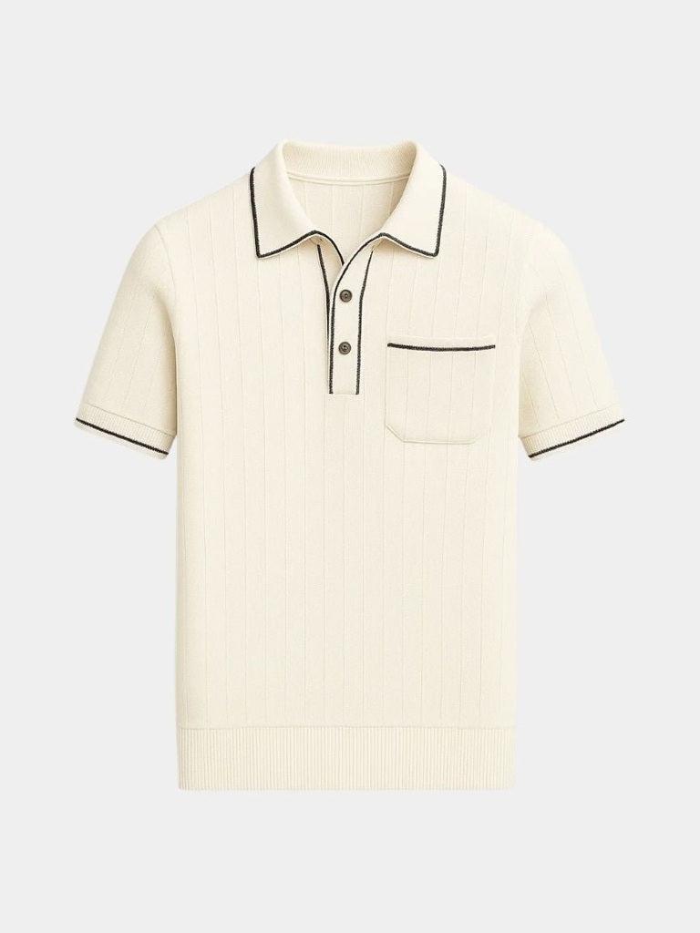 Garrett - Navy Knit Polo with Chest Pocket