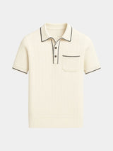 Garrett - Navy Knit Polo with Chest Pocket