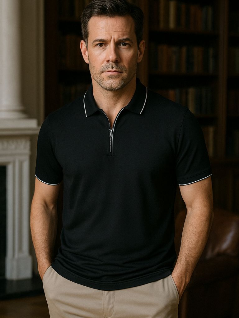 Grant - Black Zip Collar Polo