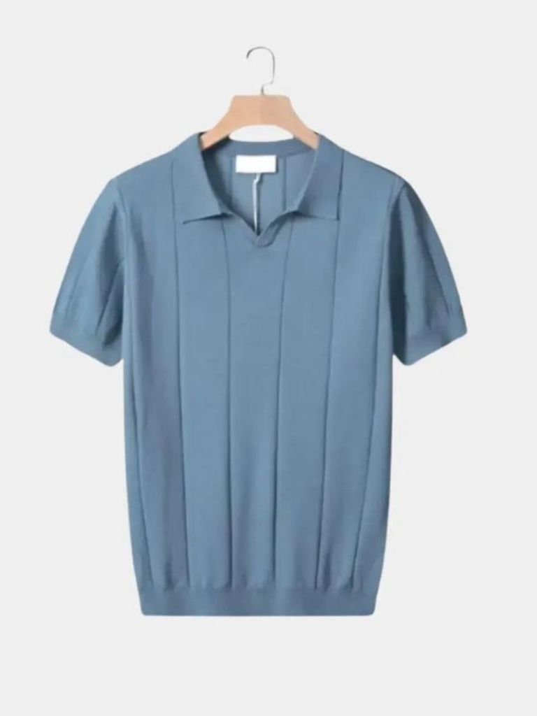 Jeremy - Blue Textured Open Collar Polo