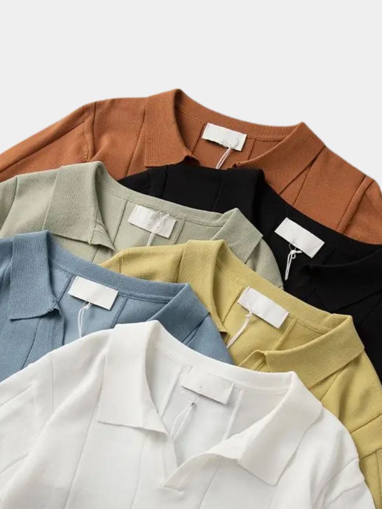 Jeremy - Blue Textured Open Collar Polo