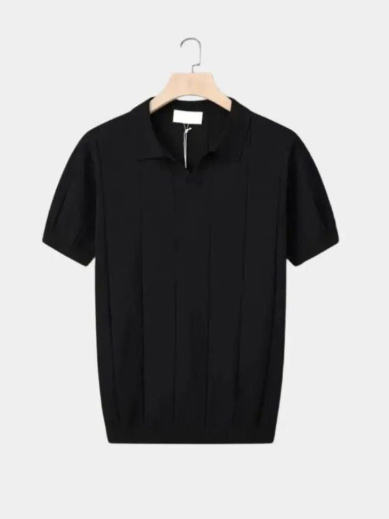 Jeremy - Blue Textured Open Collar Polo