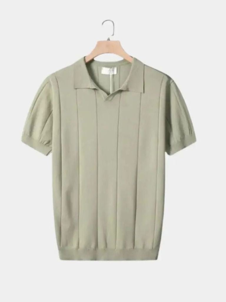 Jeremy - Blue Textured Open Collar Polo