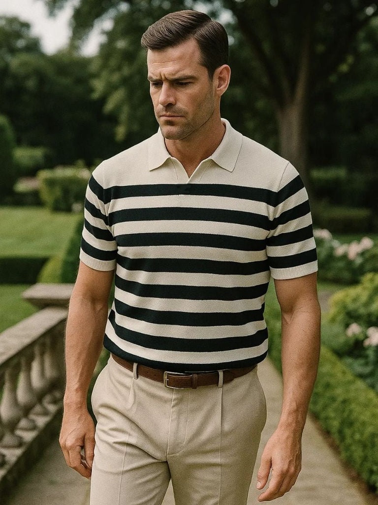 Jesse - Black and White Striped Polo
