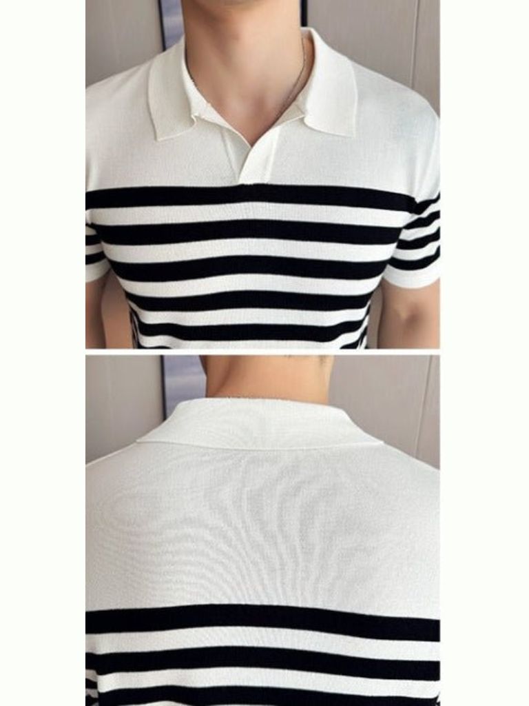 Jesse - Black and White Striped Polo