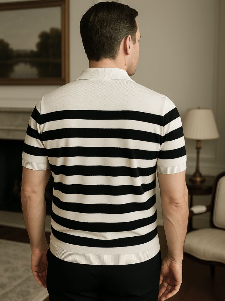 Jesse - Black and White Striped Polo
